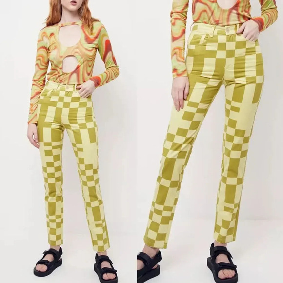 Paloma Wool Jump Pants in Lime Green Check - Picture 3 of 10